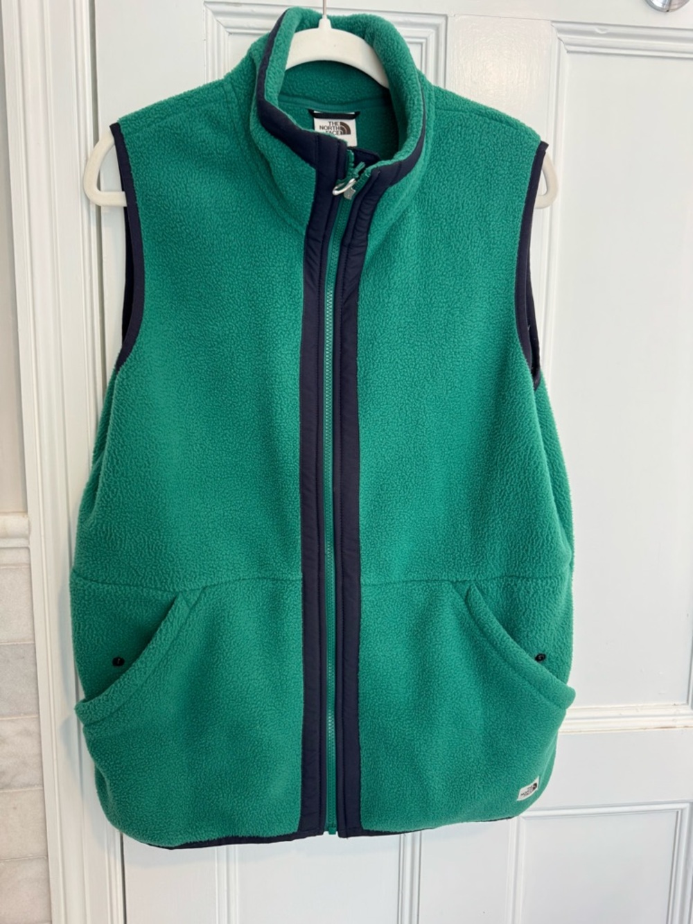 The North Face Teal Green Fleece Vest with Navy Trim - Kids